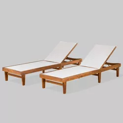 Summerland 2pk Wood and Mesh Chaise Lounge Teak/White - Christopher Knight Home