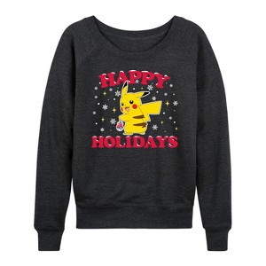 Women's - Pokémon - Happy Holidays Lightweight French Terry Wide Neck Long Sleeve Shirt - 1 of 4