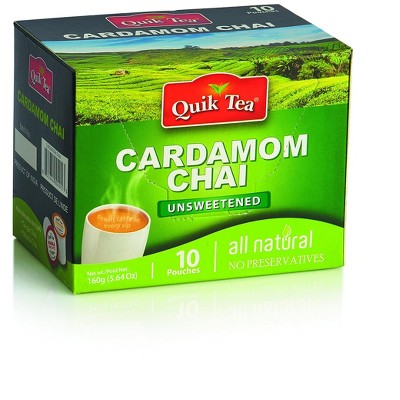 Quik Tea All Natural Cardamom Chai Latte Mix Unsweetened Made from Assam Teas All Natural No Preservatives 10 Pouches (160 g / 5.64 oz)