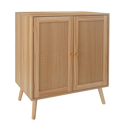 Buffet Cabinet with Storage, Entryway Storage Cabinet with Rattan Decorated Doors & Adjustable Shelves Wood