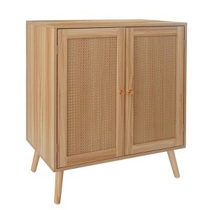 Buffet Cabinet with Storage, Entryway Storage Cabinet with Rattan Decorated Doors & Adjustable Shelves Wood - 1 of 4