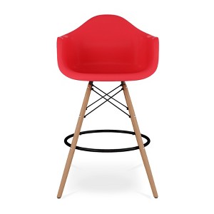 HomeRoots 28" Red And Brown Heavy Duty Plastic And Solid Wood Low Back Counter Height Bar Chair - 1 of 4