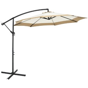 Outsunny 10' Patio Umbrella, Hanging Offset Outdoor Umbrella Cantilever Includes Crank and Cross Base, Fade Resistant for Yard, Garden, Pool - 1 of 4