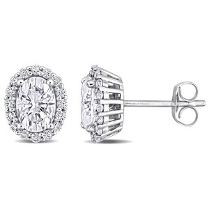 EVERLY JEWELRY | 10K White Gold 2 1/3 CT TGW Created Moissanite Oval Halo Stud Earrings - 1 of 4