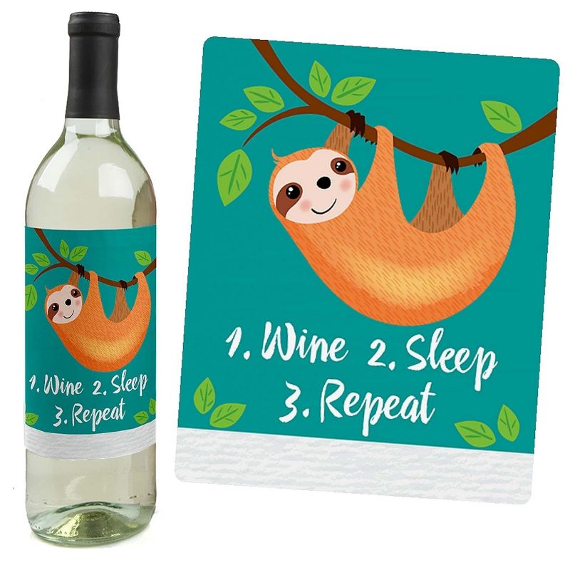 Big Dot of Happiness Let's Hang - Sloth - Baby Shower or Birthday Party Decorations for Women and Men - Wine Bottle Label Stickers - Set of 4, 2 of 9