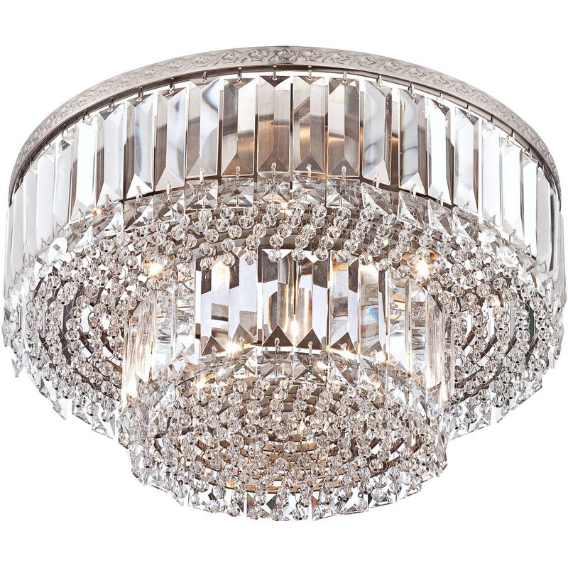Vienna Full Spectrum Magnificence Modern Ceiling Light Flush Mount Fixture 16" Wide Brushed Satin Nickel Faceted Crystal Glass for Bedroom Living Room, 5 of 8