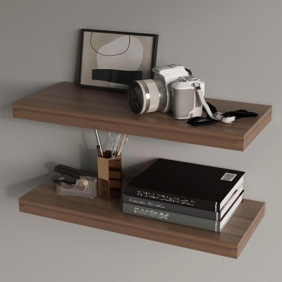 INFURNIC Decorative Wall Shelf Floating Shelf Set of 2 with Large Display Area for Modern Spaces Easy Installation, Brown, 9.8"*31.5"*1.5"