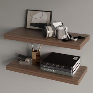 INFURNIC Decorative Wall Shelf Floating Shelf Set of 2 with Large Display Area for Modern Spaces Easy Installation, Brown, 9.8"*31.5"*1.5" - 1 of 4