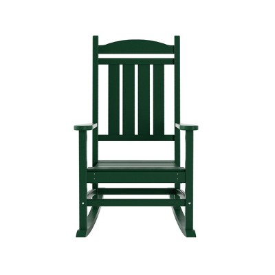 Dark Green HDPE Outdoor Rocking Chair with Fixed Arms
