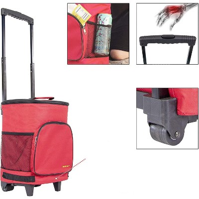 Red Insulated Collapsible Rolling Cooler Cart with Handle