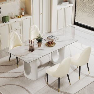 NicBex Dining Table Sintered Stone Composite Tempered Glass Table with Carbon Steel Base for Dining Room - 1 of 4