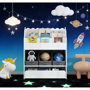 Airsurfer 3-Tier White Bookshelf Kids Book and Toy Organizer Storage Solution for Playroom Organization - 1 of 4