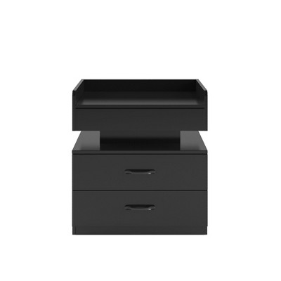 NicBex Nightstand with Adjustable LED Light, Modern Side Table with Solid Wood Frame and 2 Drawers,Bedside Table for Bedroom,Living Room