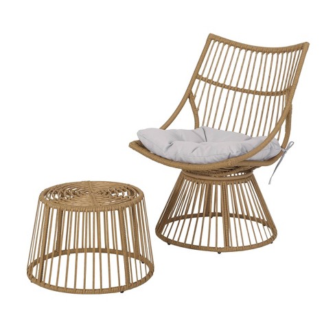 2pc Caryl Outdoor Wicker Chair Side Table With Cushion Light