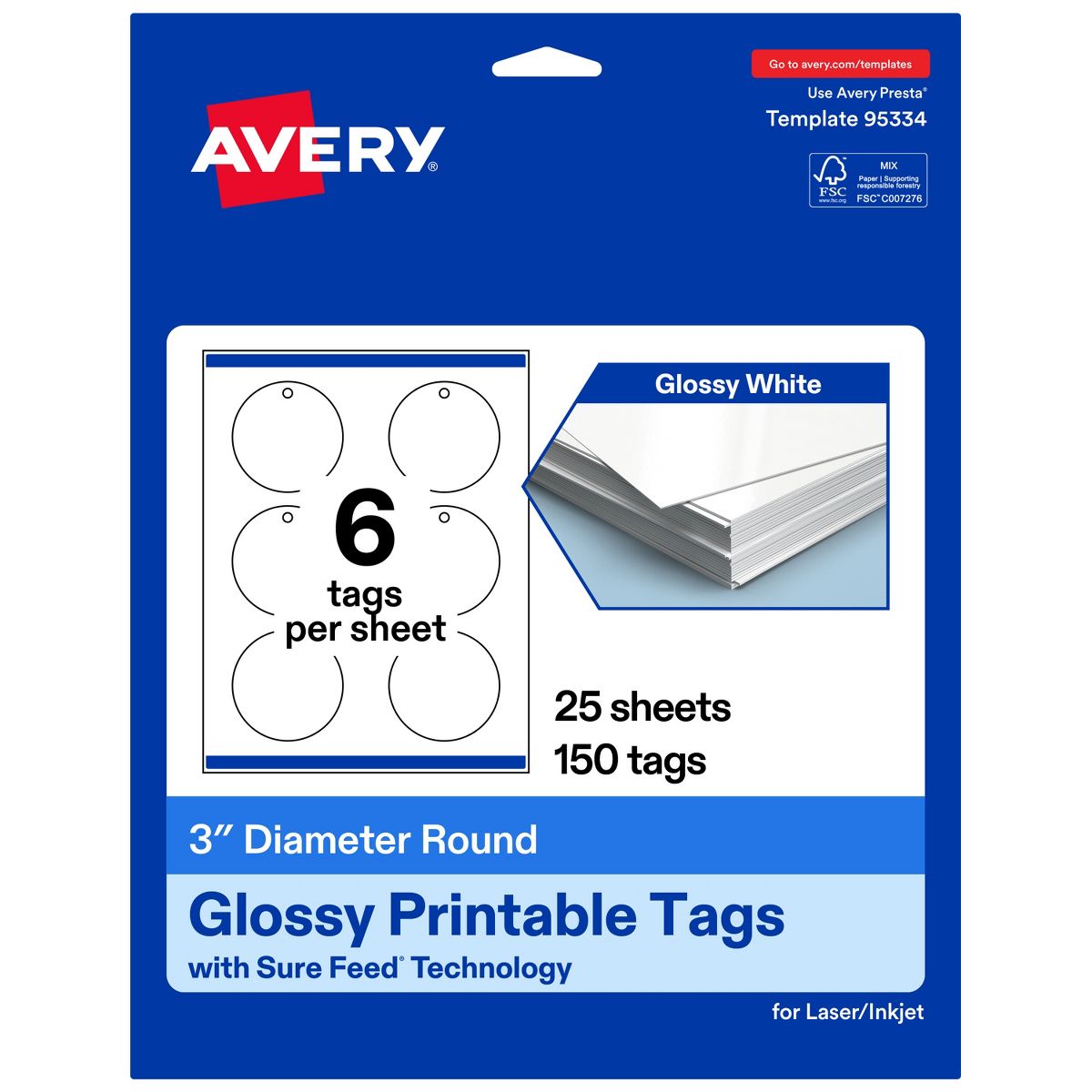3" Diameter Round, Glossy White Printable Tags