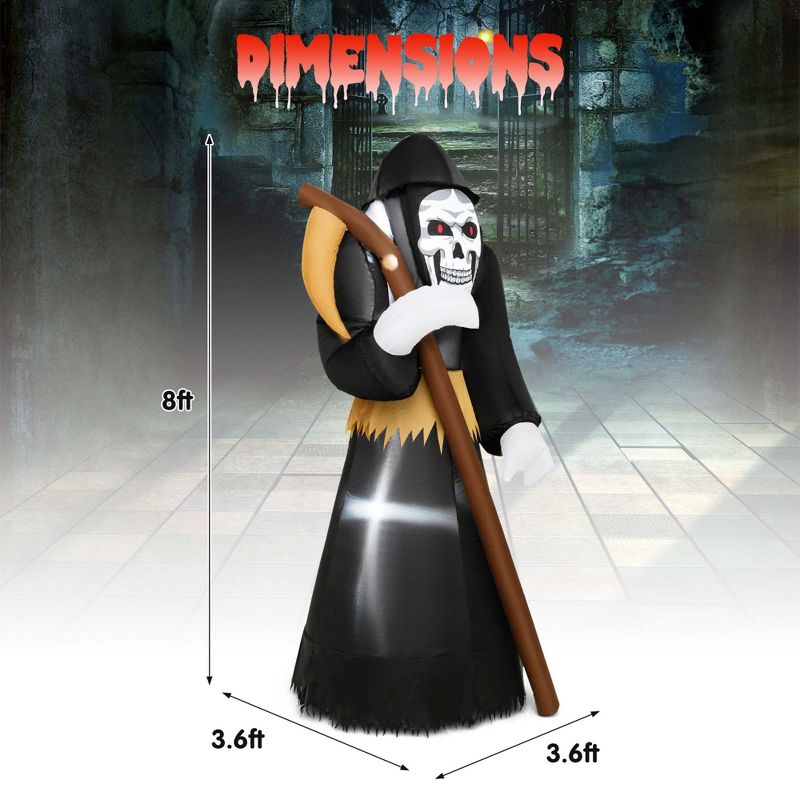 Costway 8 FT Halloween Inflatable Grim Reaper Ghost Blow-up Decoration with 3 LED Lights, 3 of 11