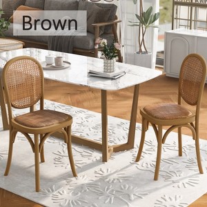 Hrinhom Set of 2 Natural Rattan Dining Chairs with Cushions - 1 of 4