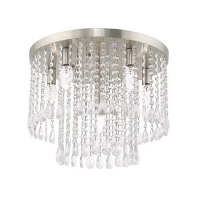 Elizabeth Sparkle 6-Light Indoor/Outdoor Crystal Flush Mount, Brushed Nickel