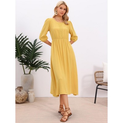 Женские платья INSPIRE CHIC Women's Boho Crochet Panel 3/4 Sleeve Casual Beach Maxi Dresses Medium Yellow — фото 4