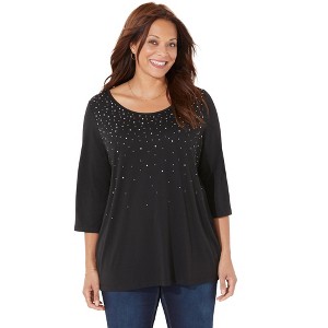 Catherines Women's Plus Size Raindrops Shimmer Tee - 1 of 4