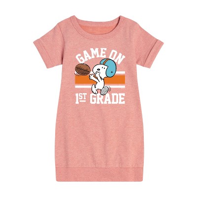 Girls' - Peanuts - Game On 1st Grade Graphic Short Sleeve Fleece Dress
