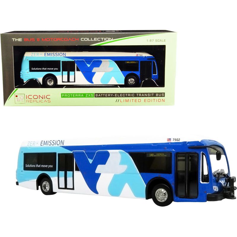 Proterra ZX5 Battery-Electric Bus #140 Express Santa Clara Valley (CA) White & Blue 1/87 (HO) Diecast Model by Iconic Replicas, 1 of 4