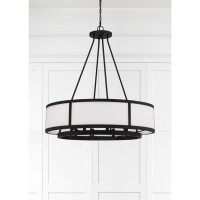 Bryant Black Forged 8-Light Drum Chandelier with White Shade