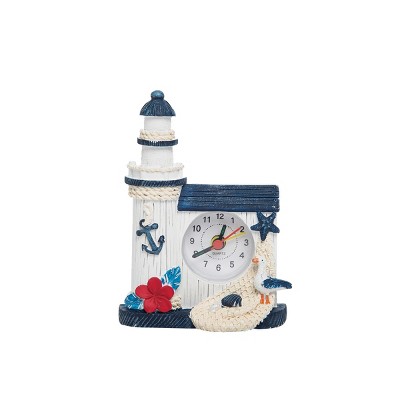 Beachcombers Blue & White Lighthouse Clock