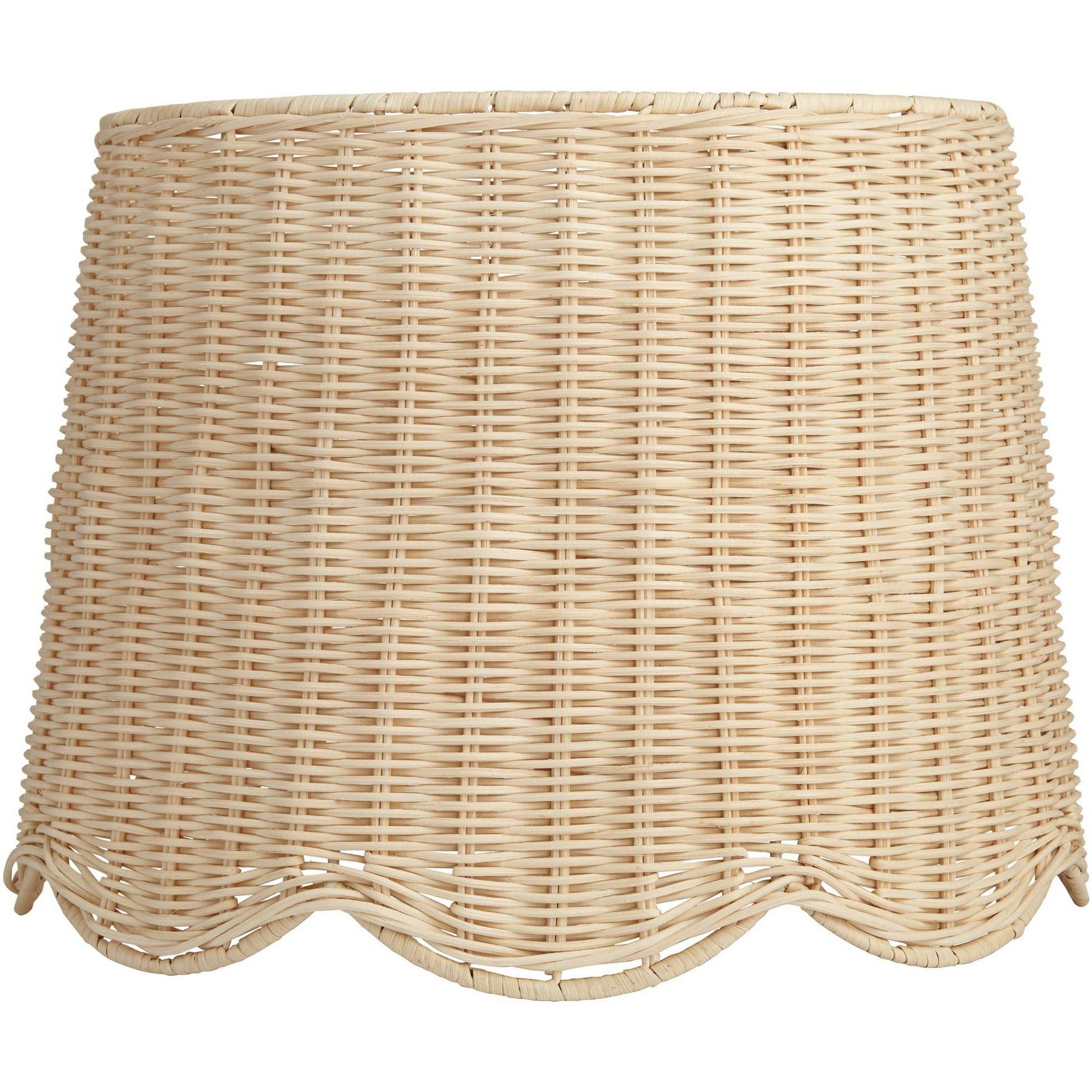 Springcrest 13" Top x 15 1/2" Bottom x 11 3/4" High x 11 3/4" Slant Lamp Shade Replacement Medium Beige Drum Unbleached Rattan Spider Harp Finial