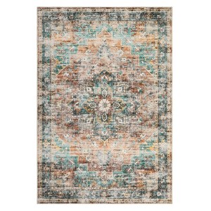 9 x 12 ft Polyester Blue Brown Rectangular Indoor Bedroom Living Room Floral Print Vintage Machine Washable Area Rug - 1 of 4