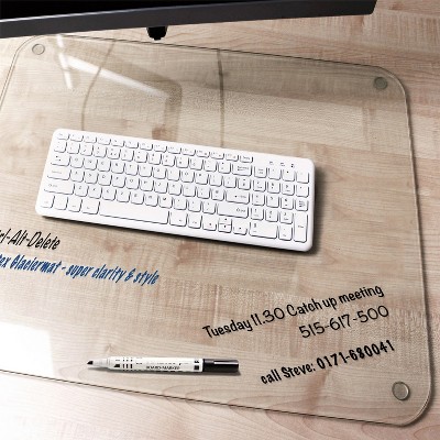 FloorTex Desk Pad w/Silicone Feet Tempered Glass 36"Wx20"D Clear FCDE2036G