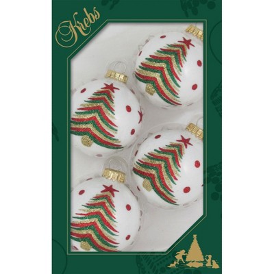 Christmas by Krebs 4ct Porcelain White and Green Tree Matte Christmas Ball Ornaments 2.5" (67mm)