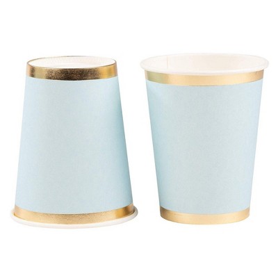 Juvale 50-Pack Light Blue with Gold Foil Disposable Paper Cups Party Supplies 9 oz