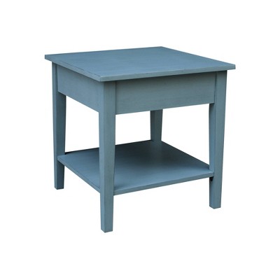 Antique Rubbed Ocean Blue Solid Wood End Table with Storage