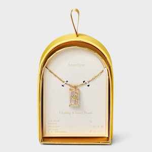 14K Gold Dipped Amethyst Flower Tag Pendant Necklace - A New Day™ Gold - 1 of 4