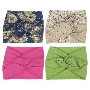 Unique Bargains Women's Widening Knotted Headwrap Rose Red Green Khaki Sky Blue 4 Pcs - 1 of 4