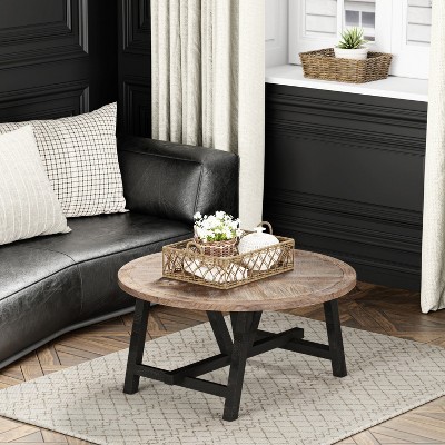 JIONJOY Geometric Farmhouse Coffee Table - Round French Country Style with Vintage Grey Finish and Lower Shelf