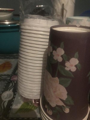 24 Pack 16oz To Go Coffee Cups with Lids, Vintage Floral Design Paper  (Pastel Colors, 4 Designs)