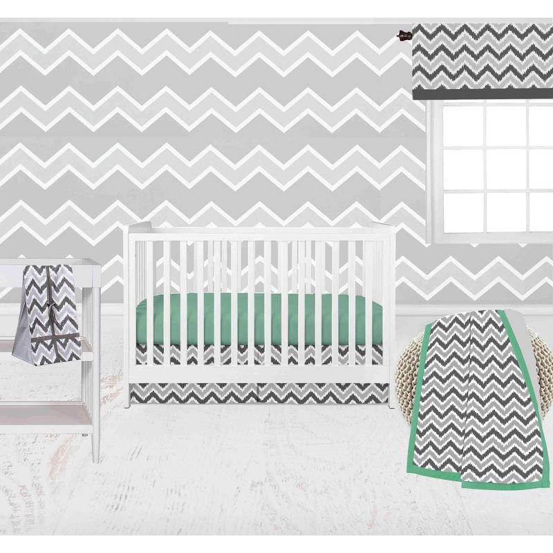 Bacati - Ikat Dots Stripes Mint Grey Neutral 10 pc Crib Set with 2 Crib Fitted Sheets 4 Muslin Swaddling Blankets, 1 of 10