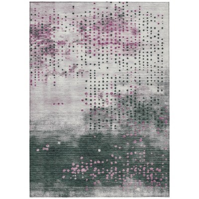 Blush And Emerald Geometric Washable Indoor Outdoor Area Rug