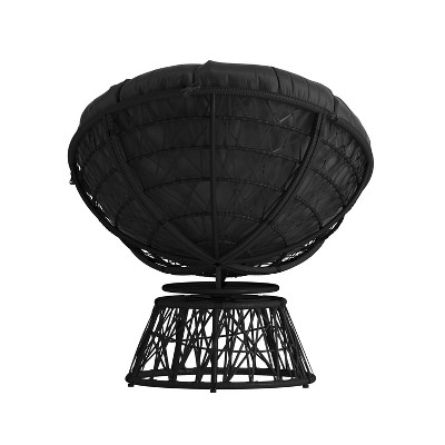 Black Woven Wicker Papasan Swivel Chair with Cushion