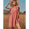 Women's Flutter Sleeve Mini Dress Button Detail Babydoll Sundress Casual Summer Dress - 2 of 4