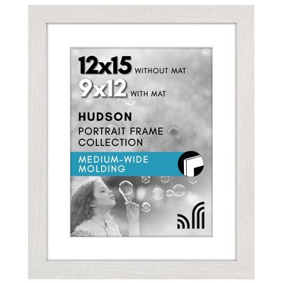 Americanflat 12x15 Picture Frame - Use as 9x12 Frame with Mat or Display 12x15 Photo Without Mat - Hudson Collection - White
