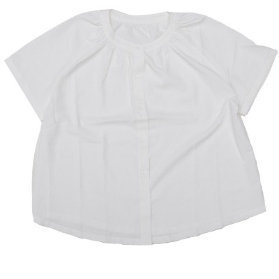 INSPIRE CHIC Women's Ruched Crew Neck Button Down Short Sleeve Casual Summer Blouses