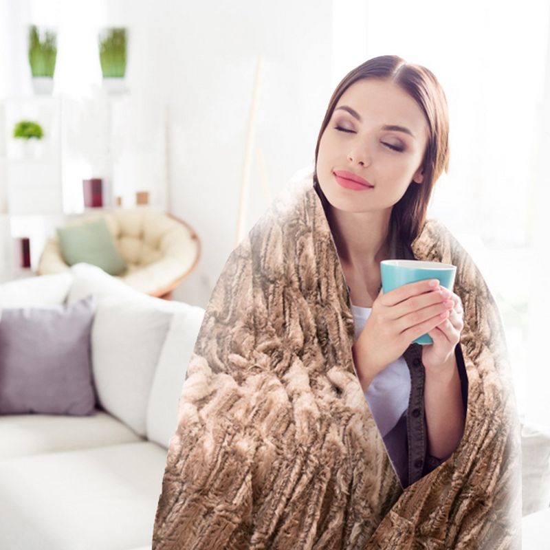Cheer Collection Luxuriously Soft Faux Fur Throw Blanket - Marble Chocolate, 3 of 8