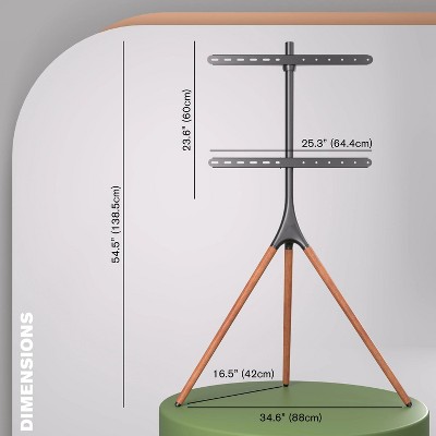 Modern Black Matte Tripod TV Stand with Wooden Legs