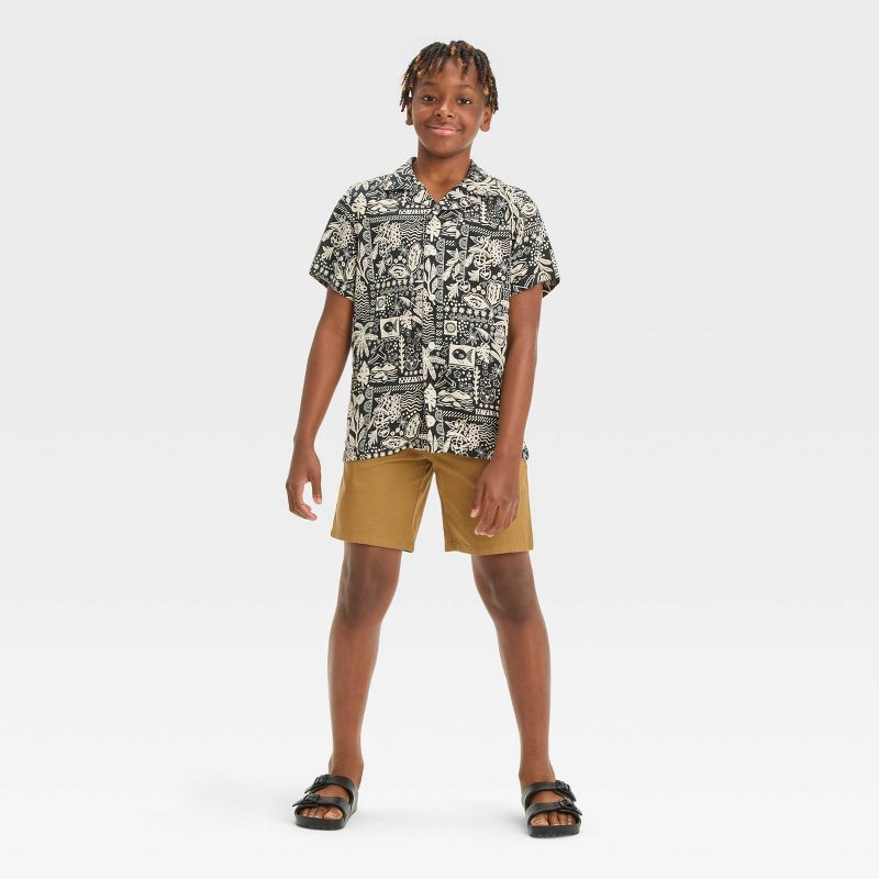 Boys' Short Sleeve Tropical Printed Woven Button-Down Shirt - Cat & Jack™ Black, 3 of 4
