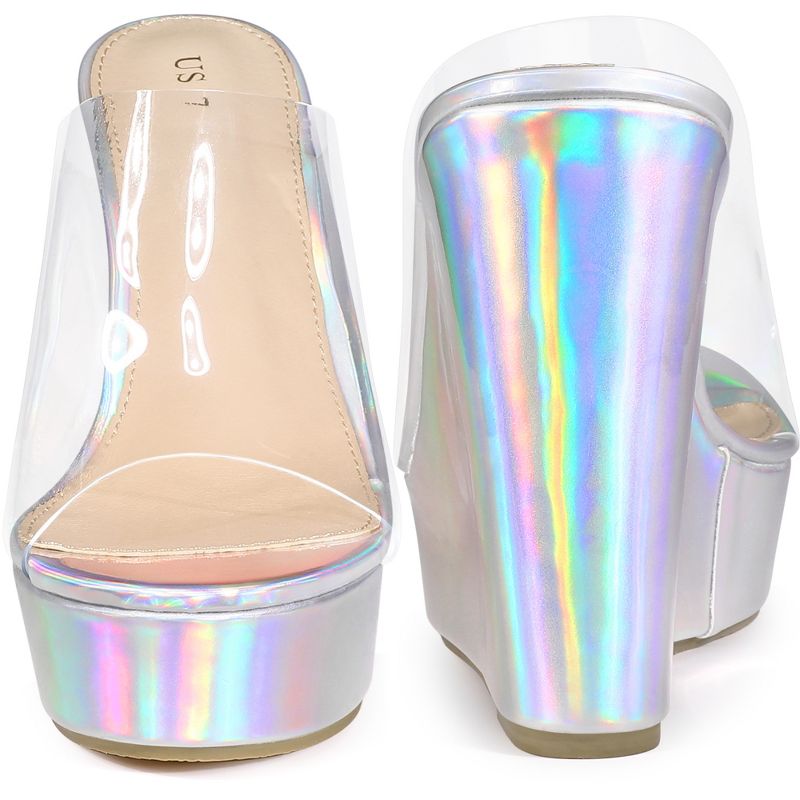 Perphy Women's Platform Clear Strap Open Toe Wedges High Heel Slide Sandals, 2 of 5