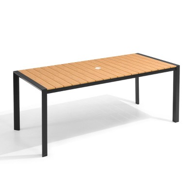 Pellebant Patio Dining Table Durable WPC Tabletop Aluminum Frame Indoor/Outdoor Dining Table for Backyards Poolside Gardens