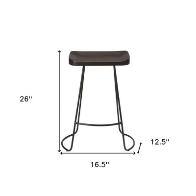 26" Dark Brown and Black Backless Wood Metal Counter Stool